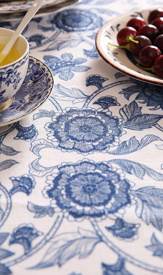 patdrea Designer Vintage Blue Rectangle Tablecloth, Linen Anti-Wrinkle Paisley - Image 6