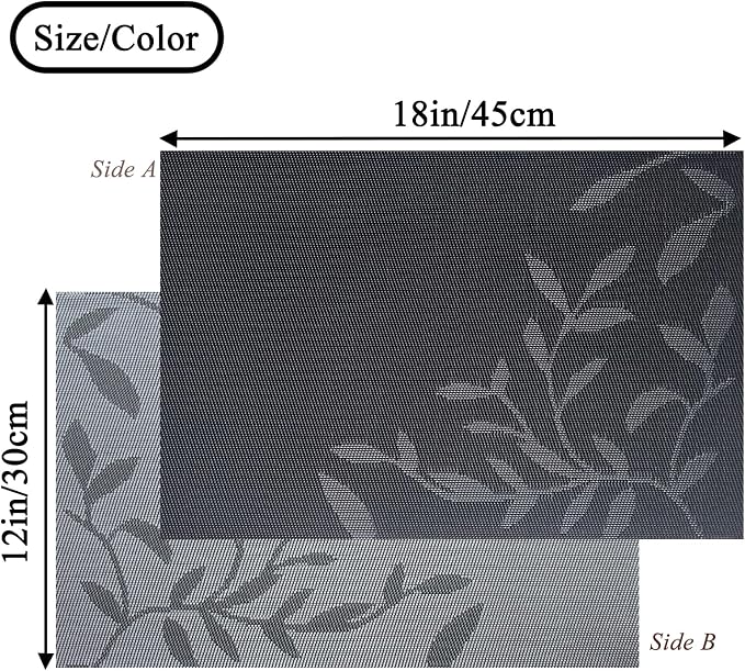 Leaf Placemats Set of 8, Non-Slip Heat-Resistant 18" x 12" Vinyl Washable - Image 2
