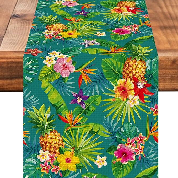 Tropical Pineapple Table Runner Burlap Kitchen Dining Linen Table Decoration by Worltoldb