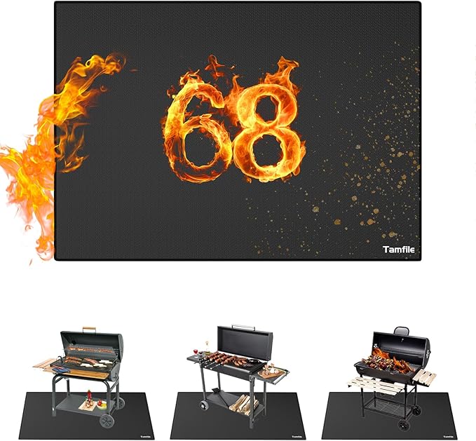 Under Grill Floor Mat, 68 x 48 Inch Silicone-Coated Fiberglass