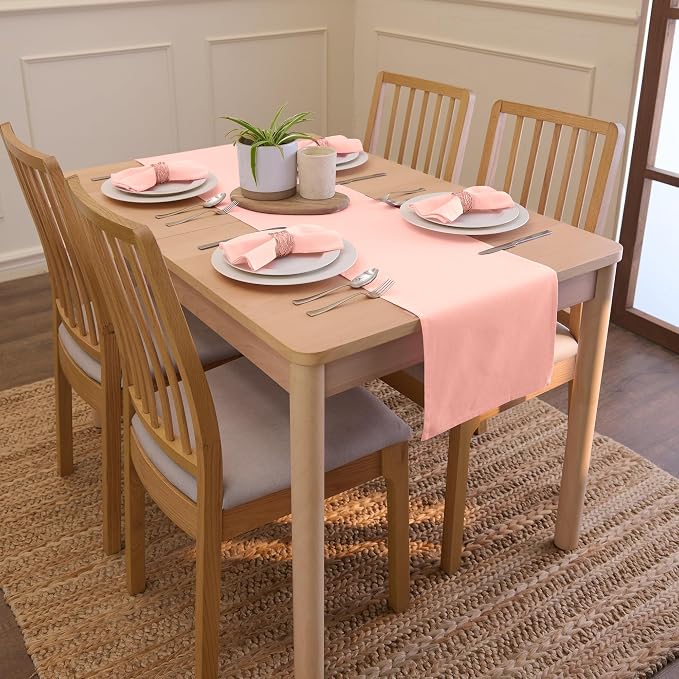 Encasa XO Table Runner 13"x72" Long | Cotton Canvas Fabric | Powder Pink Solid - Image 2