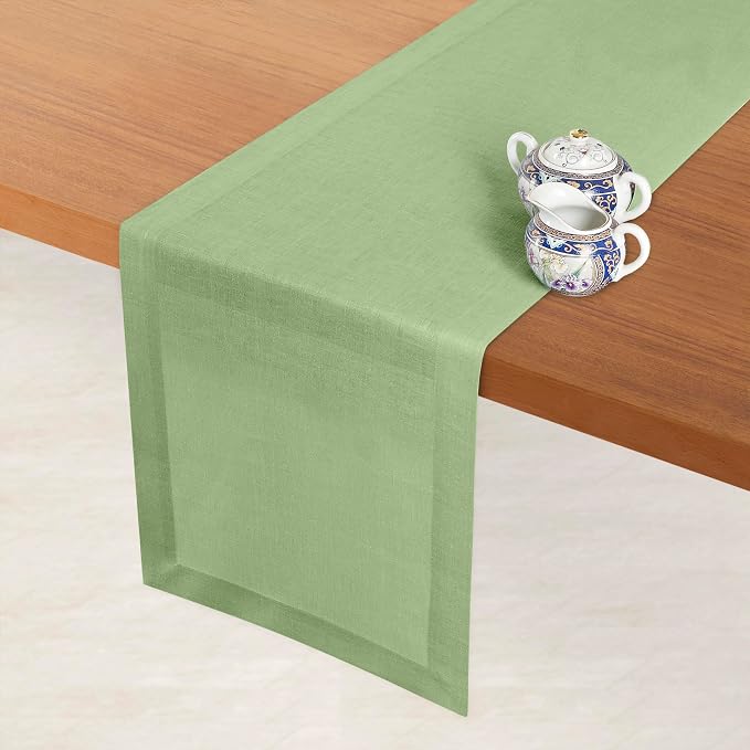 D'Moksha Homes Linen Sage Green Table Runner 120 Inches Long - Image 2