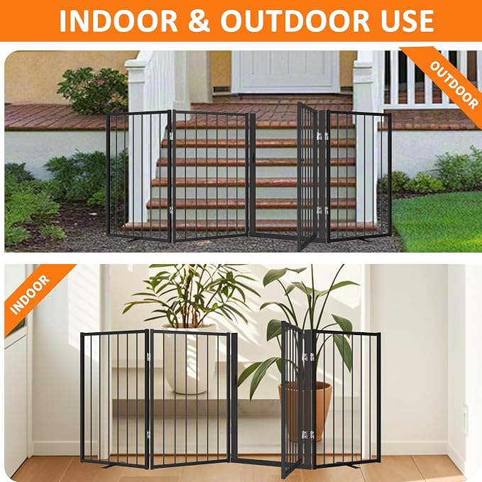Metal Freestanding Dog Gate, Foldable Extra Wide 79", Portable Dog Fence - Image 5