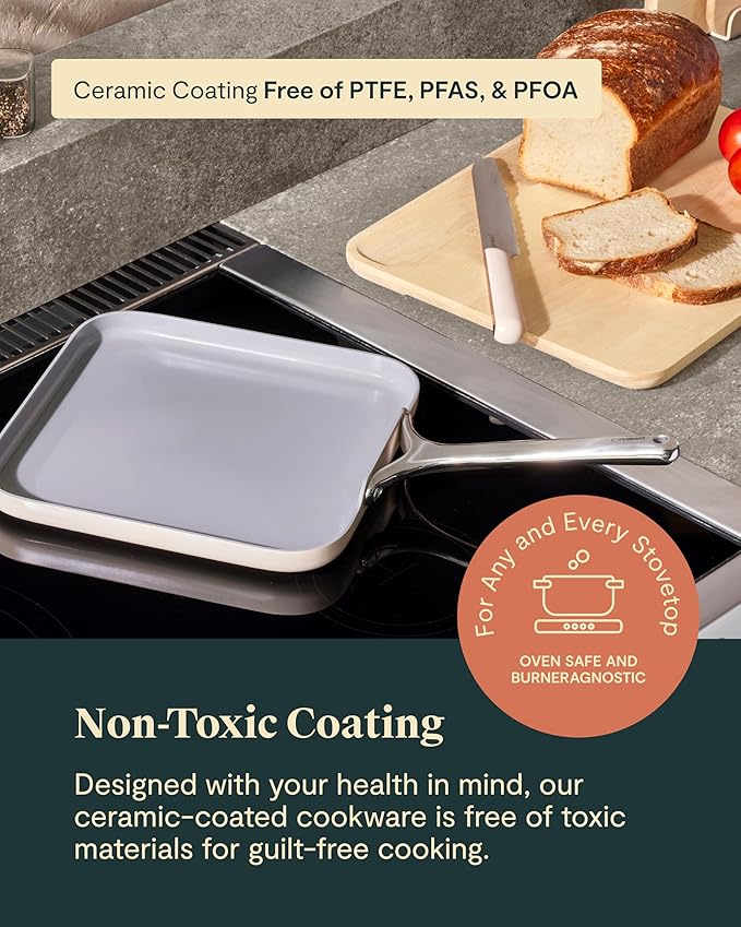 Griddle 11-Inch Square Non-Stick Ceramic Pan, Sage