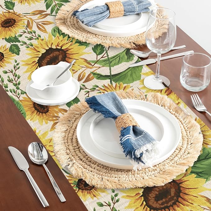 Table Runner Sunflower Leaves Table Runners Summer Seasonal Kitchen Dinning - Image 5