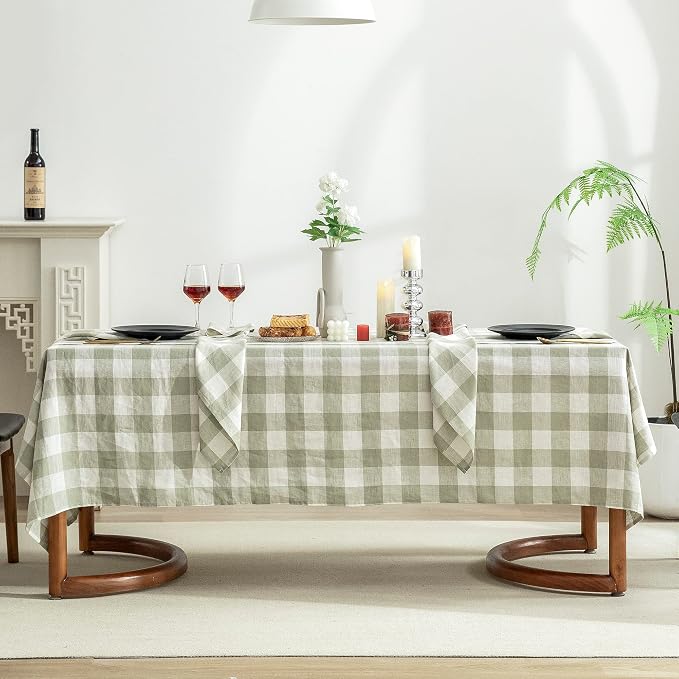 EVERLY 100% Yarn-Dyed Linen Rectangle Tablecloths 60x84Inches by EVERLY