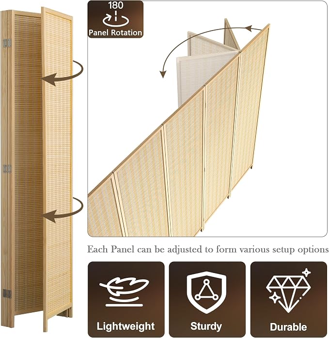 WelFurGeer 4 Panel Bamboo Room Divider, Folding Privacy Screen - Image 6