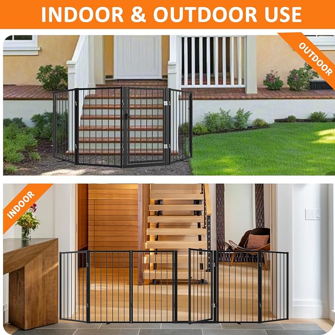 Metal Freestanding Dog Gate, Foldable Extra Wide 118", Portable Dog Fence - Image 5
