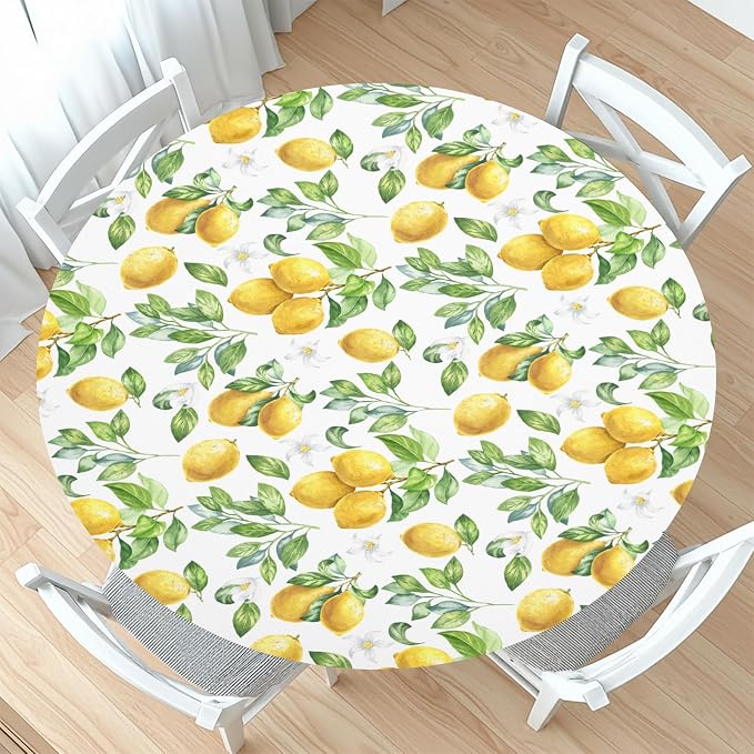 Lemon Round Fitted Tablecloth by Unknown