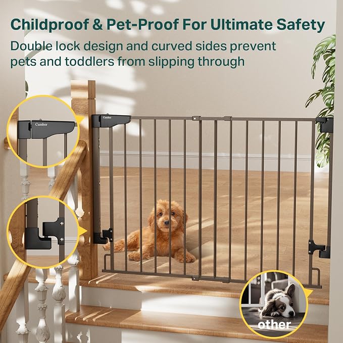 Cumbor 29.2–43" Baby Gate for Stairs, Wall-Mounted, Expandable No Bottom Bar - Image 4