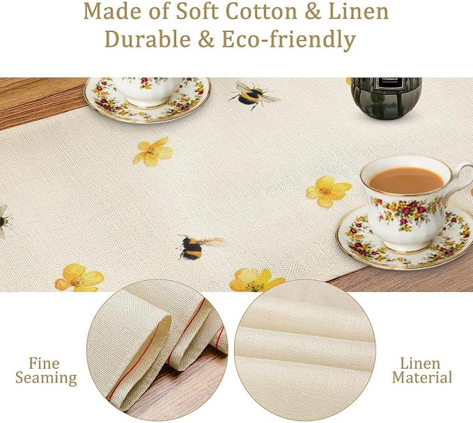 Yellow Wild Flowers Table Runner, Rustic Farmhouse Watercolor Daisy Floral - Image 6