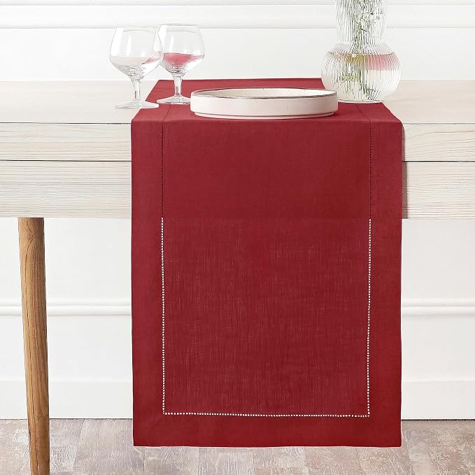 D'Moksha Homes Linen Red Table Runner 72 Inches Long by DMokshaHomes