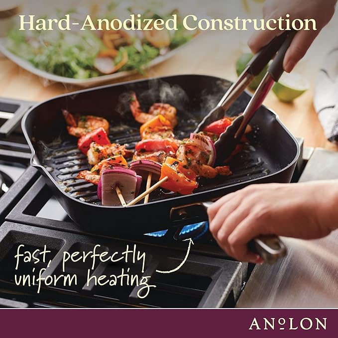 Griddle Pan, 11-Inch Hard-Anodized Nonstick Deep Square, Onyx