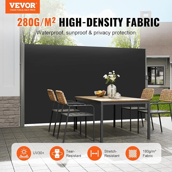 VEVOR Retractable Side Awning, UV 50 118" x 71" Retractable Patio Screen - Image 2