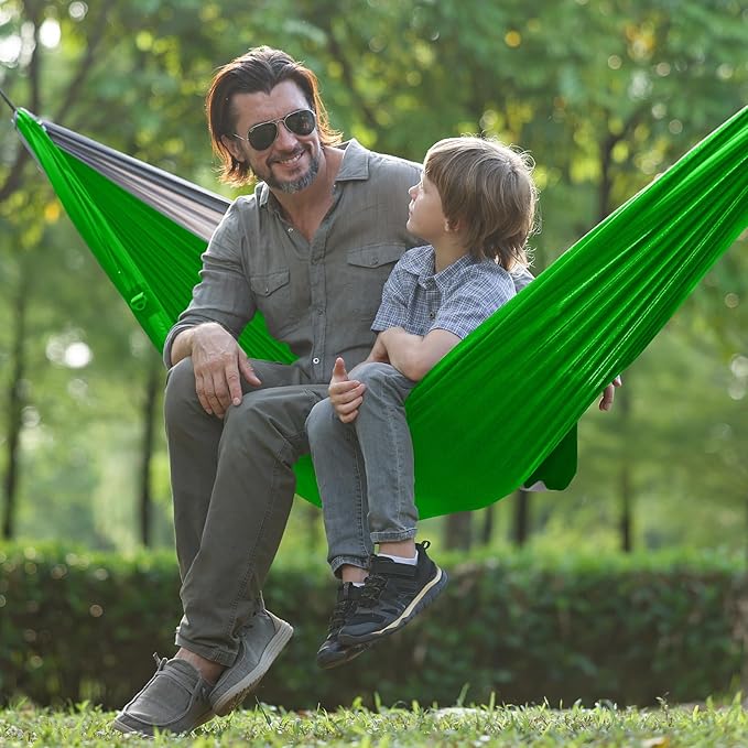 Double Travel Hammock with Mosquito Net, Parachute Nylon, Green