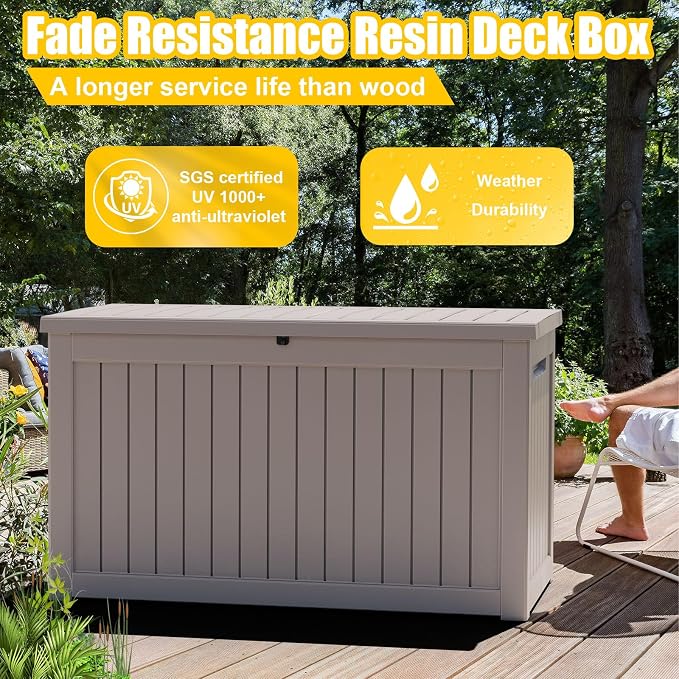 280 Gallon Large Deck Box, Resin Outdoor Storage Box - Image 3