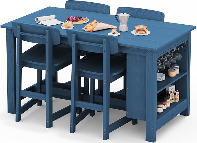 SERWALL Outdoor Bar Table and Chairs Set, 5-Piece HDPE Counter Height Patio by SERWALL