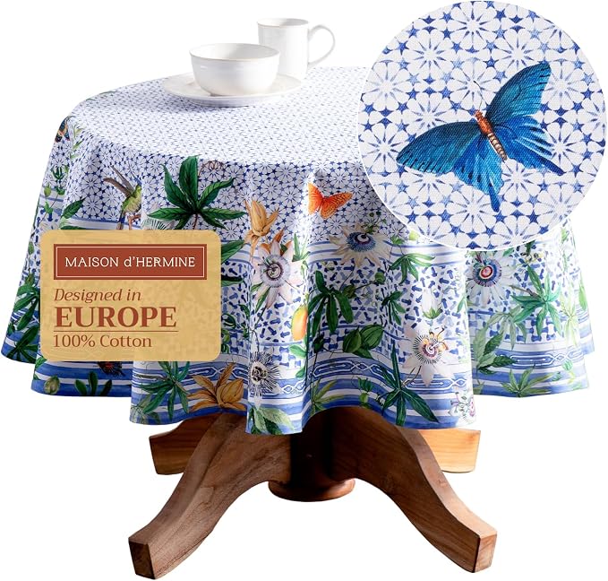 Maison d' Hermine Table Cloth Round Table 100% Cotton 69 Inches Tablecloth by MaisondHermine