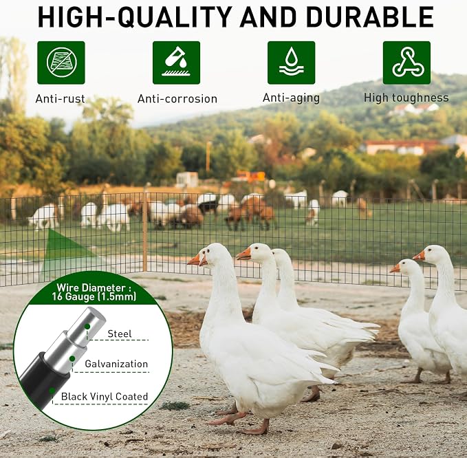 Black PVC Coated Welded Wire Fence 24 Inch x 50 Foot, 2 x 3 Inch 16GA Garden - Image 3