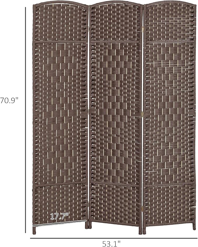 HOMCOM 3 Panel Room Divider, Hand-Woven Freestanding Wall Partition - Image 7