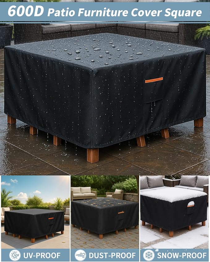 Outdoor Waterproof Furniture Cover, 106W x 106L x 28H inches Heavy Duty 600D - Image 6