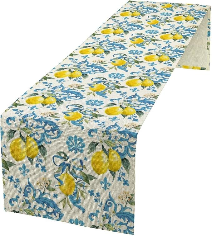 Lemon Flower Table Runner, Summer Fruit Sicilian Style Table Runner by Unknown