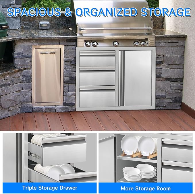 Outdoor Kitchen Drawer Combo, Stainless Steel Triple Drawers - Image 6