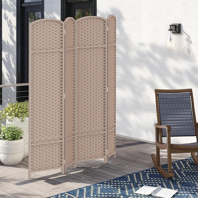 Room Divider 4 Panel Screen 5.6 Ft Tall Partition Room Dividers Beige Privacy - Image 6