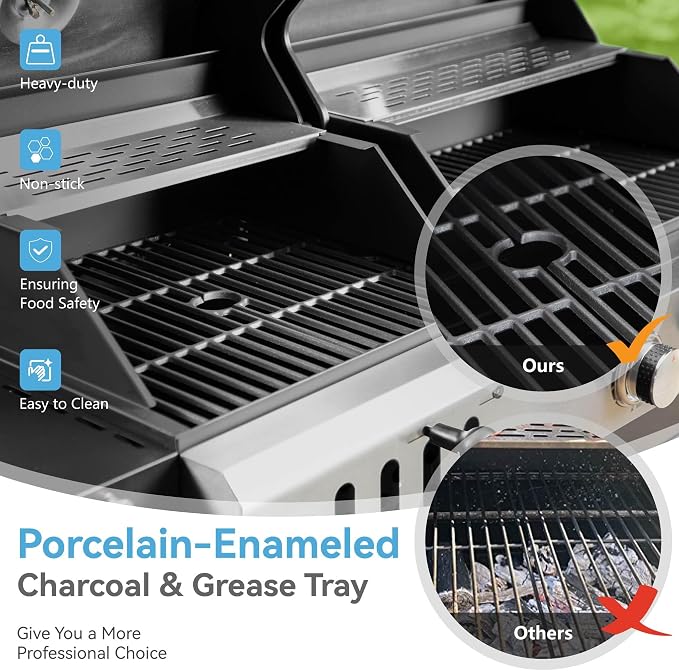 3 Burner Propane Gas and Charcoal Grill Combo - Image 6