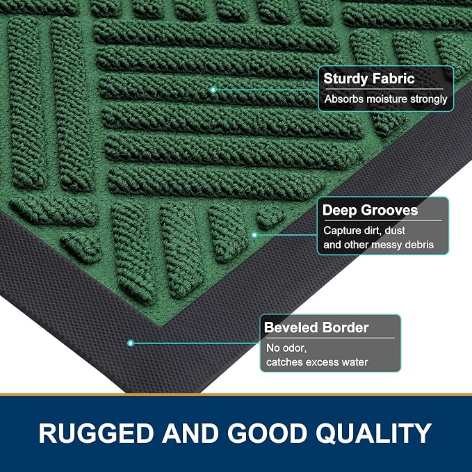 Smiry Front Door Mat Outside Entrance, Heavy Duty Outdoor Indoor Natural Rubber - Image 4