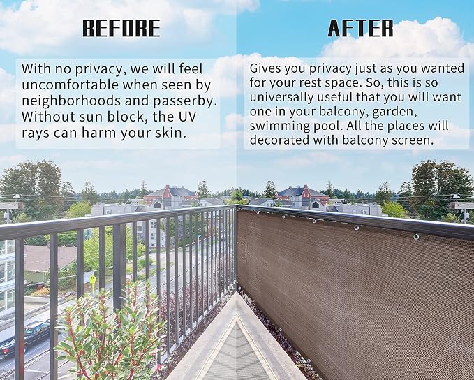 3'x10'Balcony Privacy Screen Cover Fence Cover UV Protection Weatherproof - Image 5