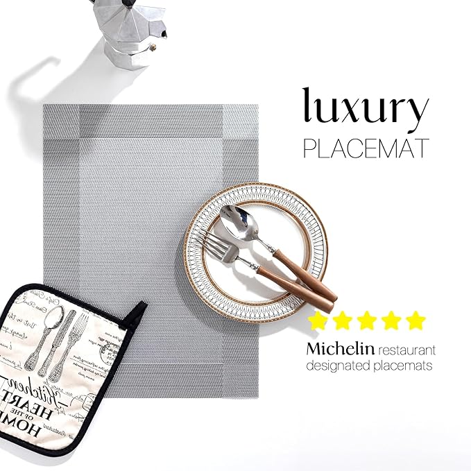 LEXMORE Placemats Set of 8 Vinyl/Plastic Woven Place Mats - Image 2