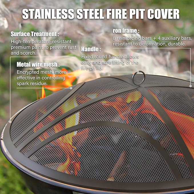 Fire Pit Spark Screen, Upgraded 30 Inch Outdoor Fire Pit Screen - Image 6