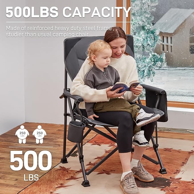 Camp Chair in Grey with Steel Frame and Cup Holder
