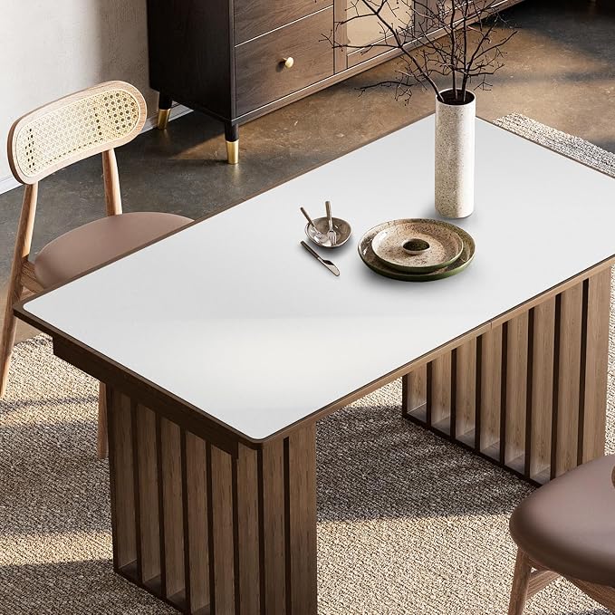 Pure White Plastic Table Cover Protector, 1.5mm Thick Rectangle Vinyl Table Top by FURKIT