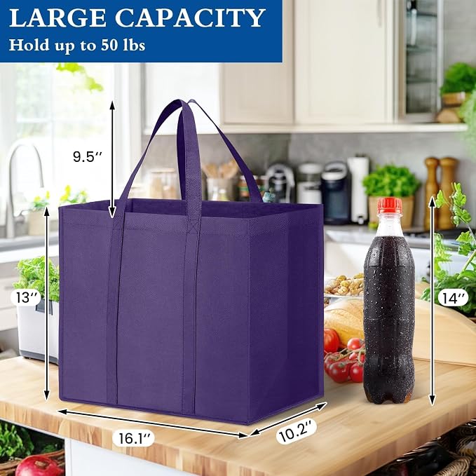 WISELIFE Reusable Grocery Shopping Bags 10 Pack Large Foldable Tote Bags Bulk - Image 2