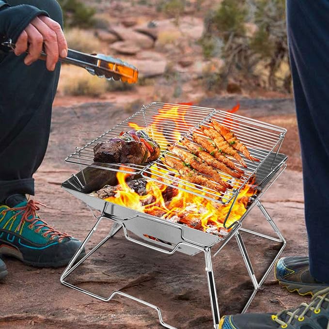 Odoland Folding Campfire Grill, 304 Stainless Steel Grate Barbeque Grill - Image 8