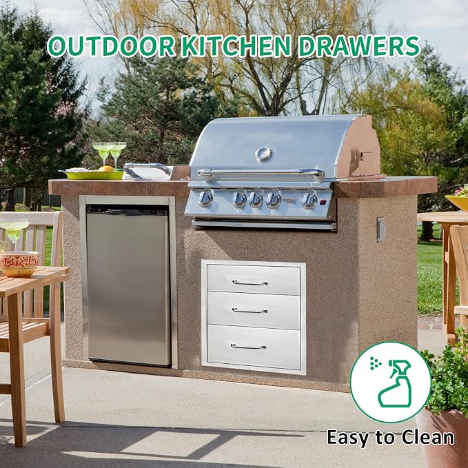 Outdoor Kitchen Drawers 16" W x 21" H x 23" D Stainless Steel Triple Drawers - Image 5