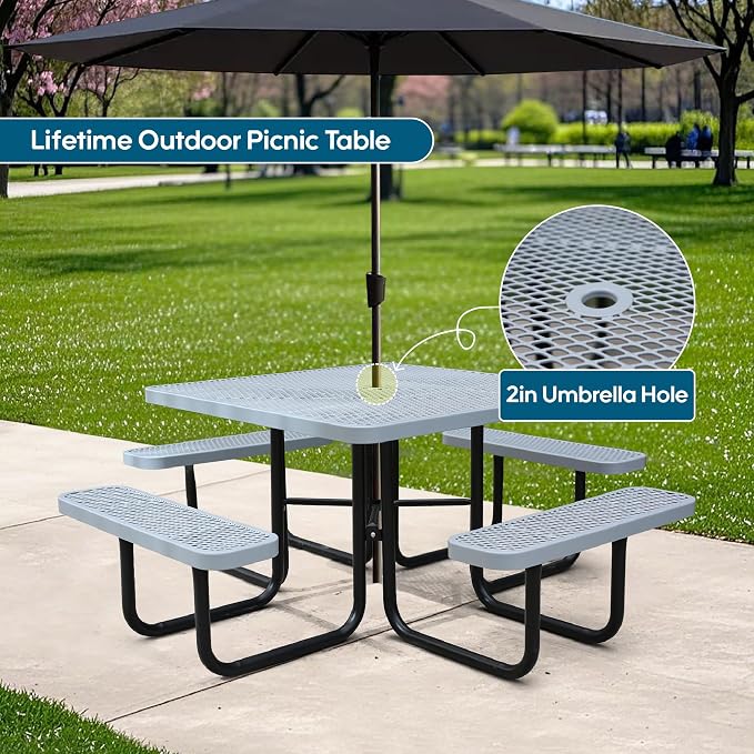 46'' Square Metal Picnic Table for Outdoors, Commercial Steel Metal Picnic - Image 4