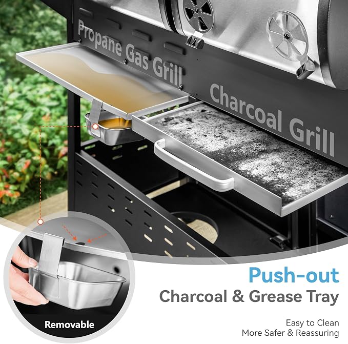 3 Burner Propane Gas and Charcoal Grill Combo - Image 8
