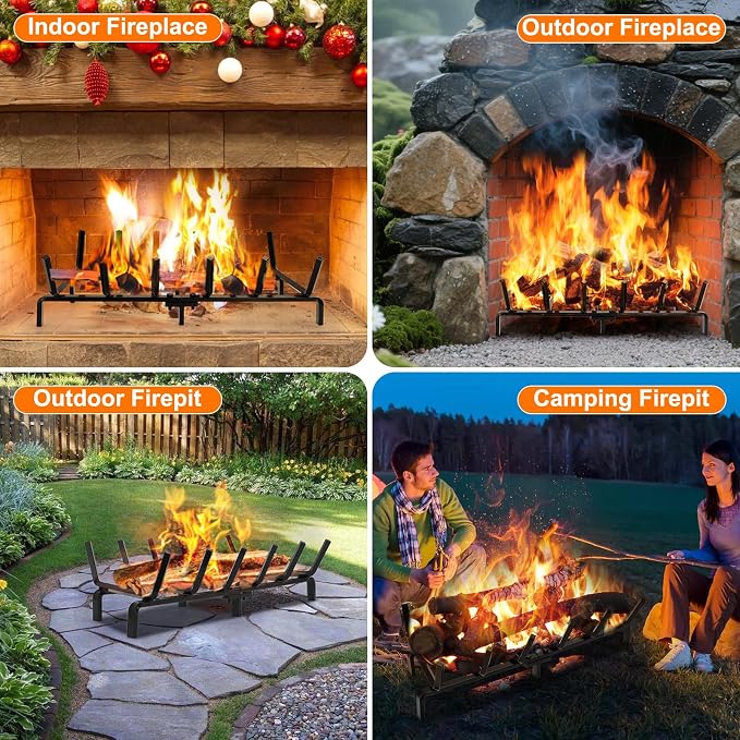 FEED GARDEN Fireplace Grate 24 inch Heavy Duty Fireplace Log Holder, 1/2" Solid - Image 7