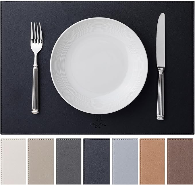 Faux Leather Placemats Set of 12 Vinyl Washable Wipeable Table Mats by BAROYAL