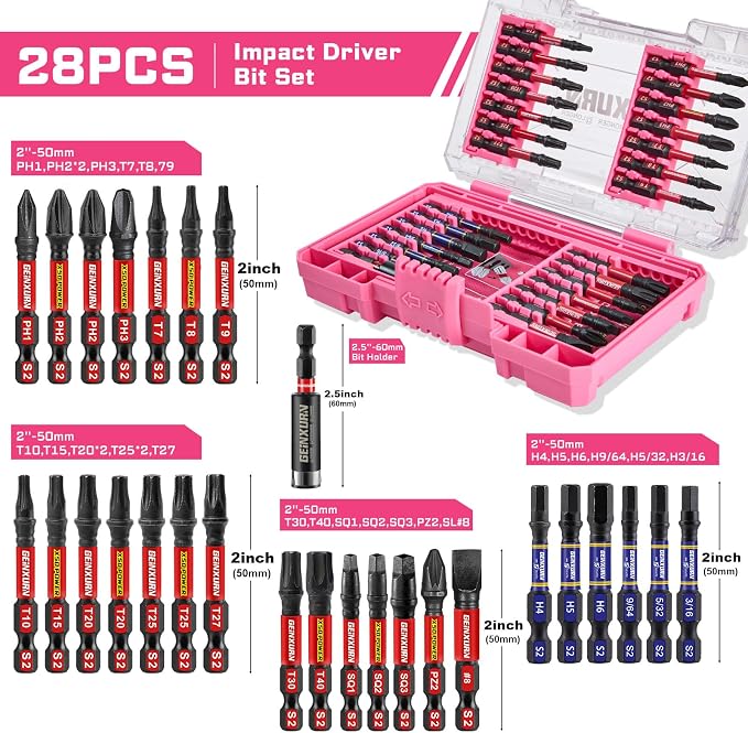 28Pieces Impact Screwdriver Bits Set, Magnetic S2 Steel - Image 2