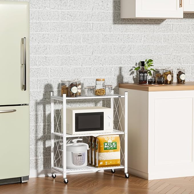 ALANNG Storage Shelves with Wheels, Bookshelf with Storage, No Assembly Metal - Image 2