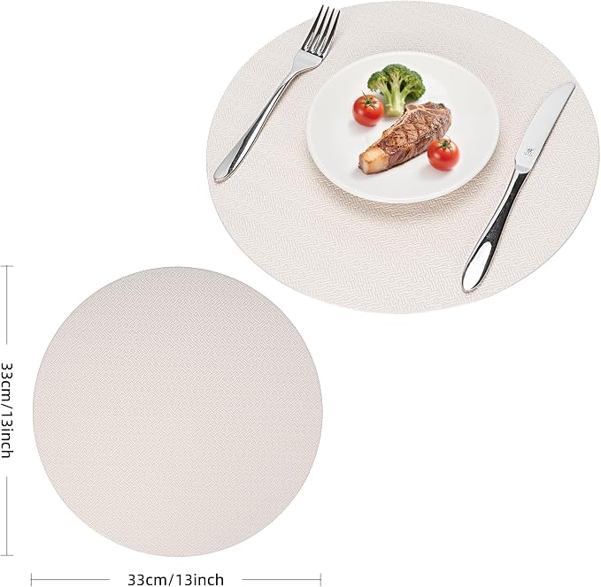 Round Faux Leather Placemats Set of 4 – 13 Inch Vinyl Table Mats, Heat Resistant - Image 7