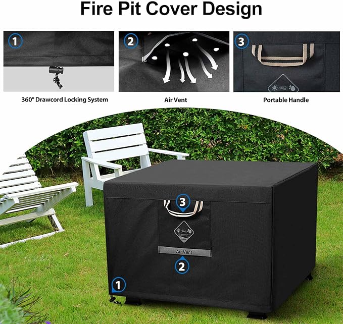 QH.HOME Fire Pit Cover Square Super Waterproof, UPF 50+ Fire Pit Cover Fading - Image 7