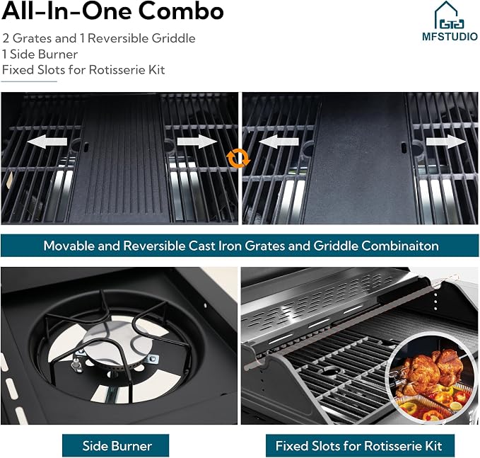MFSTUDIO Propane Grills with Side Burner, BBQ Grill Griddle Combo - Image 3