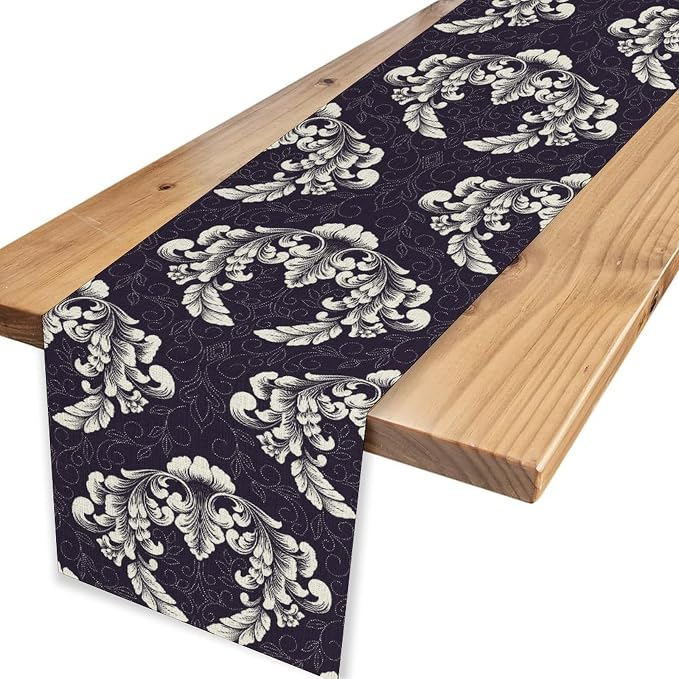 Gothic Table Runner, Antique Retro Damask Floral Bohemian Boho Purple Rustic - Image 4