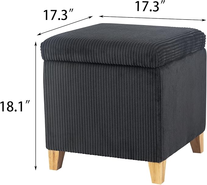 Adeco 18 Inch High Faux Fur Grey Cube Ottoman Storage, Fluffy Striped Velvet - Image 2