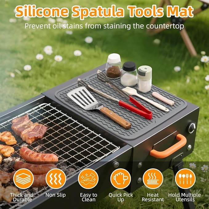 Grill Accessories, 16x12 Inch Silicone Heat Resistant Mat, BBQ Tool Rest Pad - Image 2